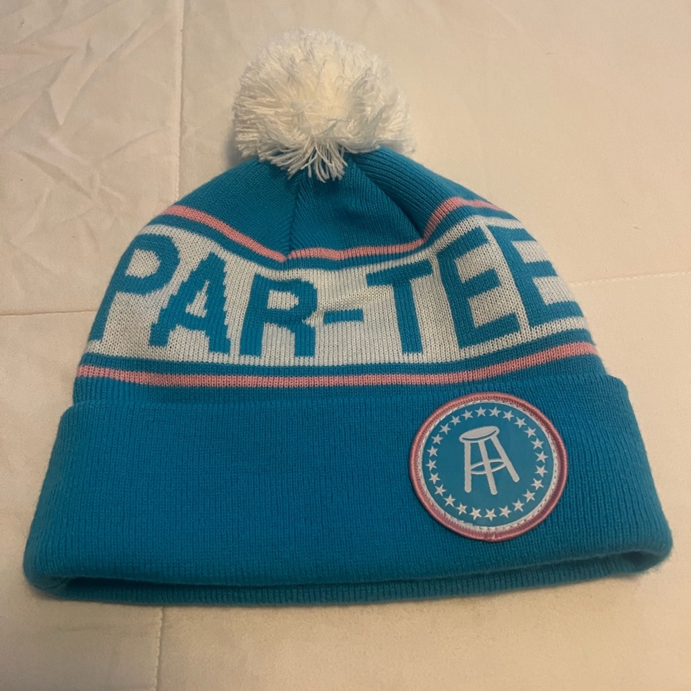 Barstool Sports Blue and White Pom-Pom Beanie NWOT